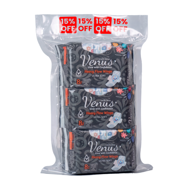 Venus Sanitary Napkins 3 in 1 pack - Heavy Flow - 8pcs