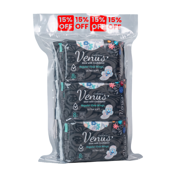 Venus Sanitary Napkins 3 in 1 Pack - Regular Flow - 8pcs